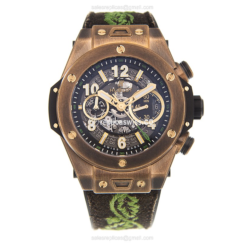 Hublot Big Bang Replica - Automatic - Bronze Case - Silver Dial - Black Cowhide Strap - View 2