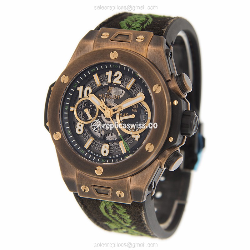 Hublot Big Bang Replica - Automatic - Bronze Case - Silver Dial - Black Cowhide Strap - View 3