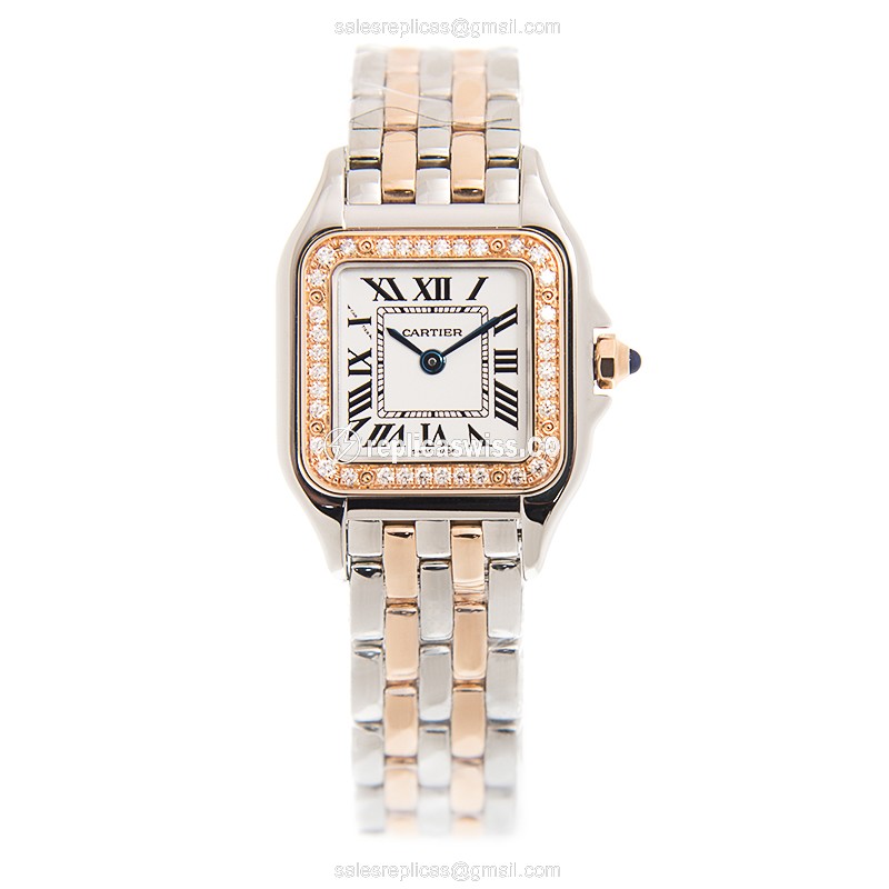 Cartier W3PN0006 PANTHeRE - Quartz - 18kt Rose - Diamond - White Dial - Gold Clasp & Steel Strap - View 2