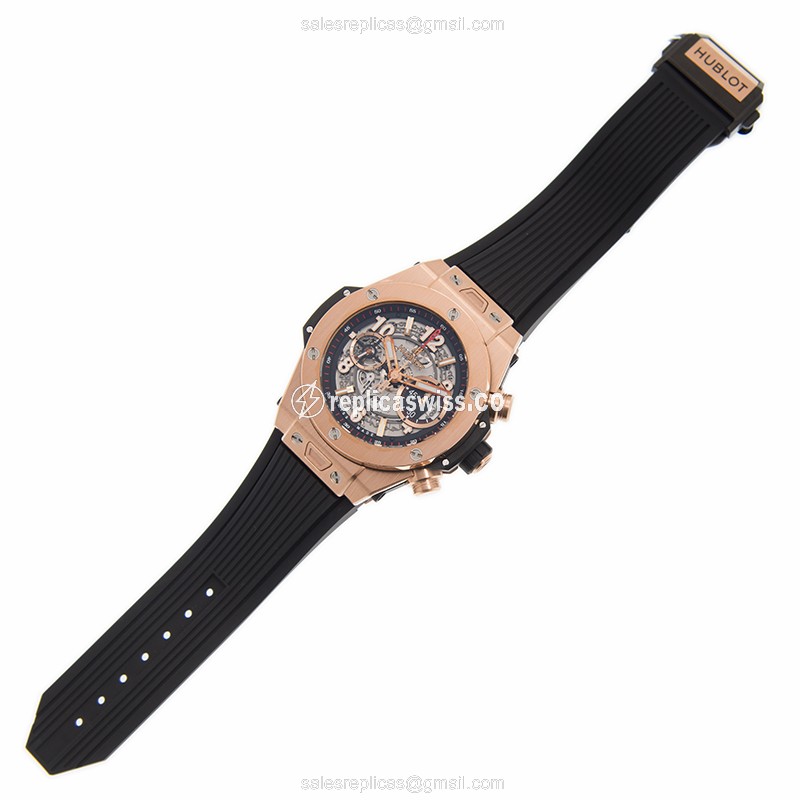 Hublot BIG BANG Replica - Automatic 18kt Rose Gold - Black Dial - Rubber Strap - View 2
