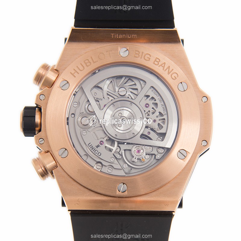 Hublot BIG BANG Replica - Automatic - 18kt Rose Gold - Diamonds - Black Dial - Rubber Strap - View 4