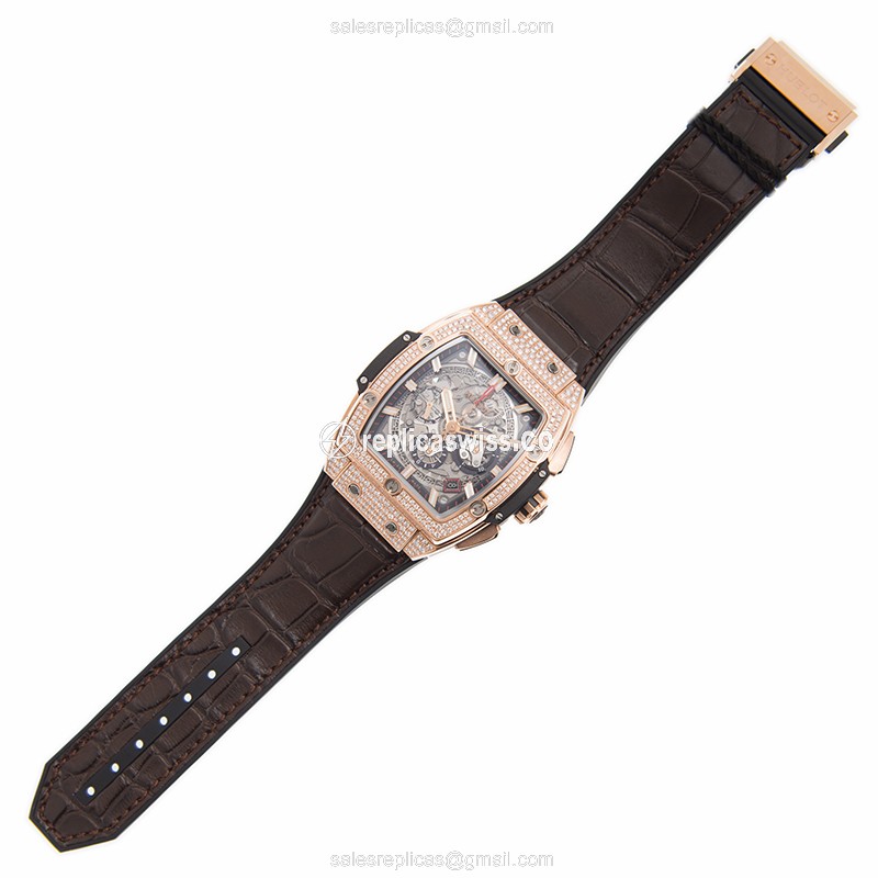 Hublot Spirit of Big Bang Replica - Automatic - 18kt Rose Gold - Diamond Case - Gray Dial - Black Rubber Strap - View 2