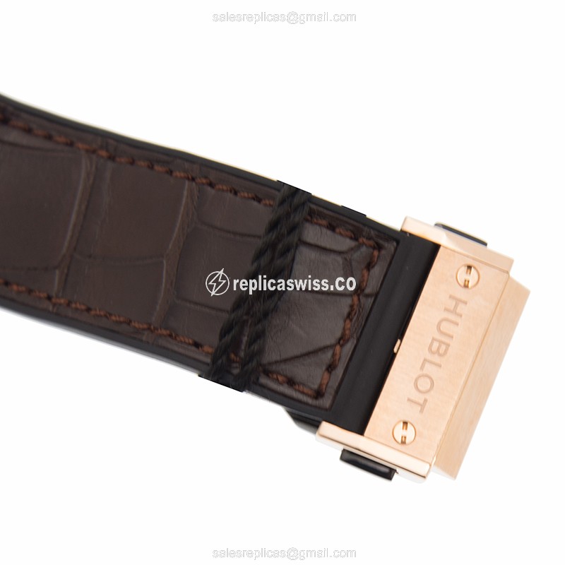 Hublot Spirit of Big Bang Replica - Automatic - 18kt Rose Gold - Diamond Case - Gray Dial - Black Rubber Strap - View 4