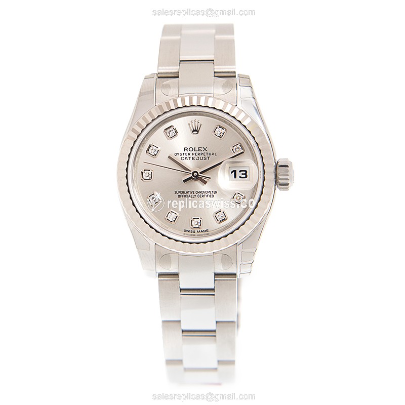 Rolex Lady Datejust Replica - Automatic - 18kt White Gold & Steel - Silver Dial - Steel Strap - View 2