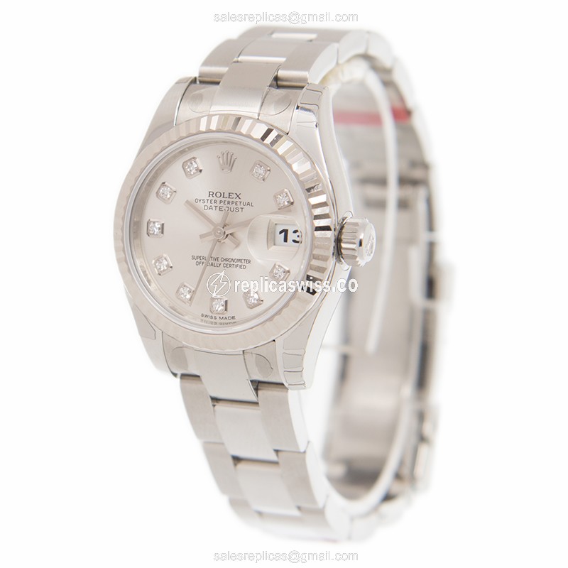 Rolex Lady Datejust Replica - Automatic - 18kt White Gold & Steel - Silver Dial - Steel Strap - View 3