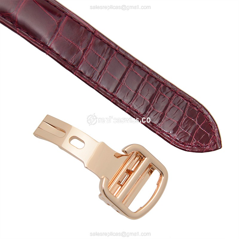 Cartier WJCL0013 CLe DE CARTIER Replica - Automatic - 18kt Rose Gold - Diamonds - White Dial - Red Alligator Strap - View 4