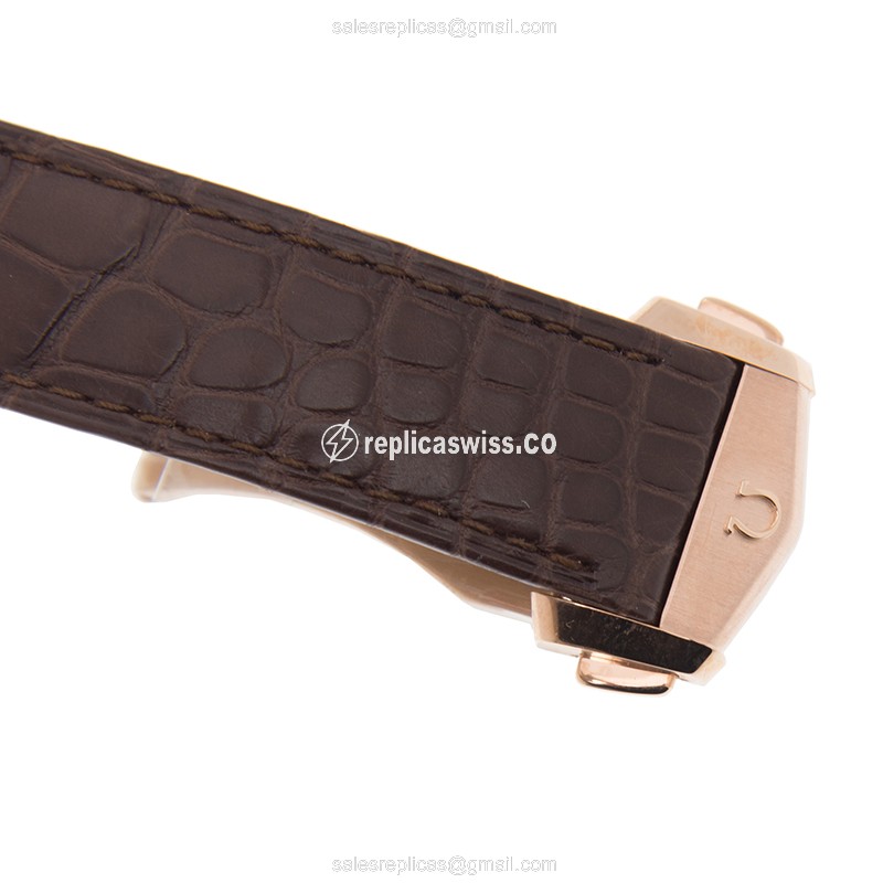 Omega Constellation Replica - Automatic 18kt Rose Gold - White Dial - Brown Leather Strap - View 4