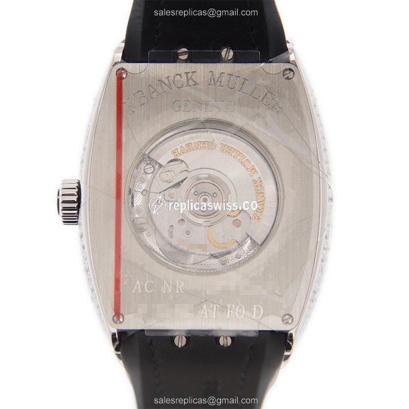 Franck Muller V 35 SC AT FO D Automatic - Diamond Case - White Dial - Black Alligator Strap - View 3