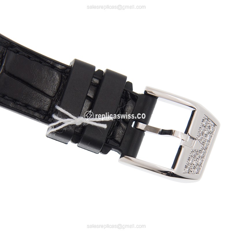 Franck Muller V 35 SC AT FO D Automatic - Diamond Case - White Dial - Black Alligator Strap - View 4
