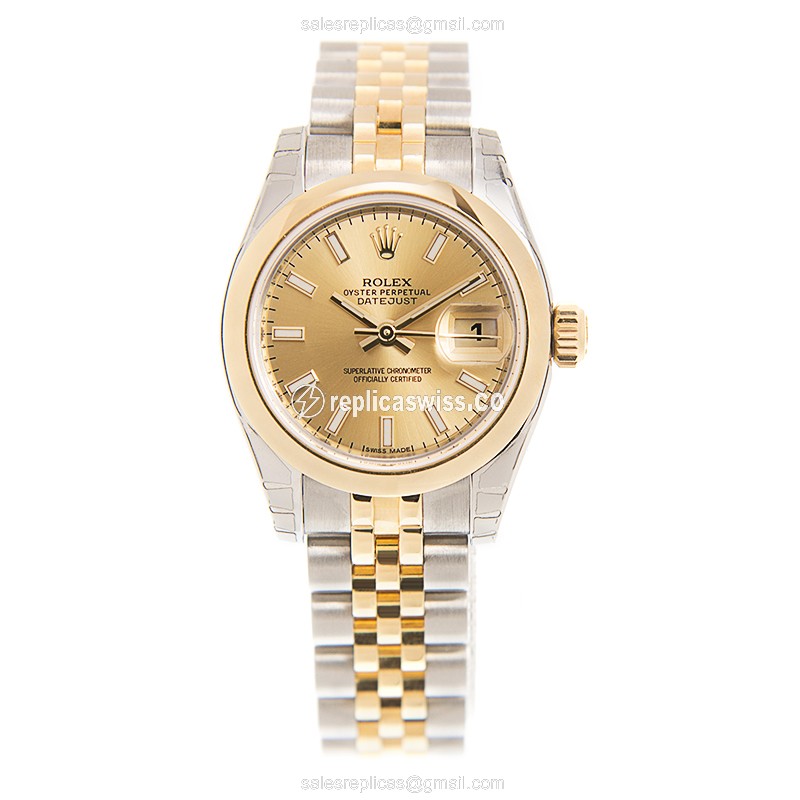 Rolex Datejust Lady Replica - Automatic - 18kt Gold Case & Strap - Gold Dial - View 2