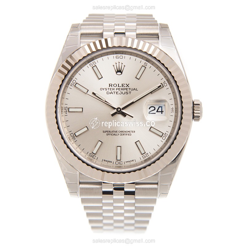 Rolex DATEJUST Replica - Automatic - White Gold - Steel Case, Silver Dial - View 2