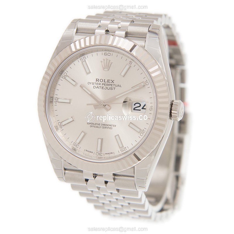 Rolex DATEJUST Replica - Automatic - White Gold - Steel Case, Silver Dial - View 3