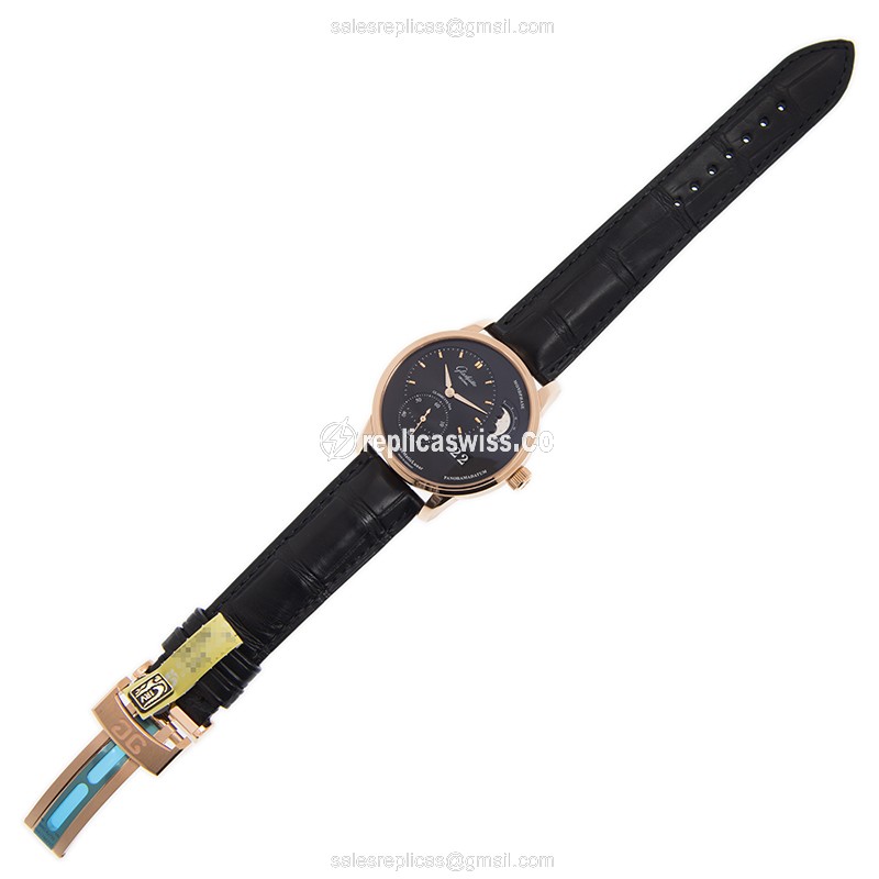 Glashutte 1-90-02-49-35-30 PANO Automatic 18kt Rose Gold - Black Dial - Alligator Black Strap - View 2