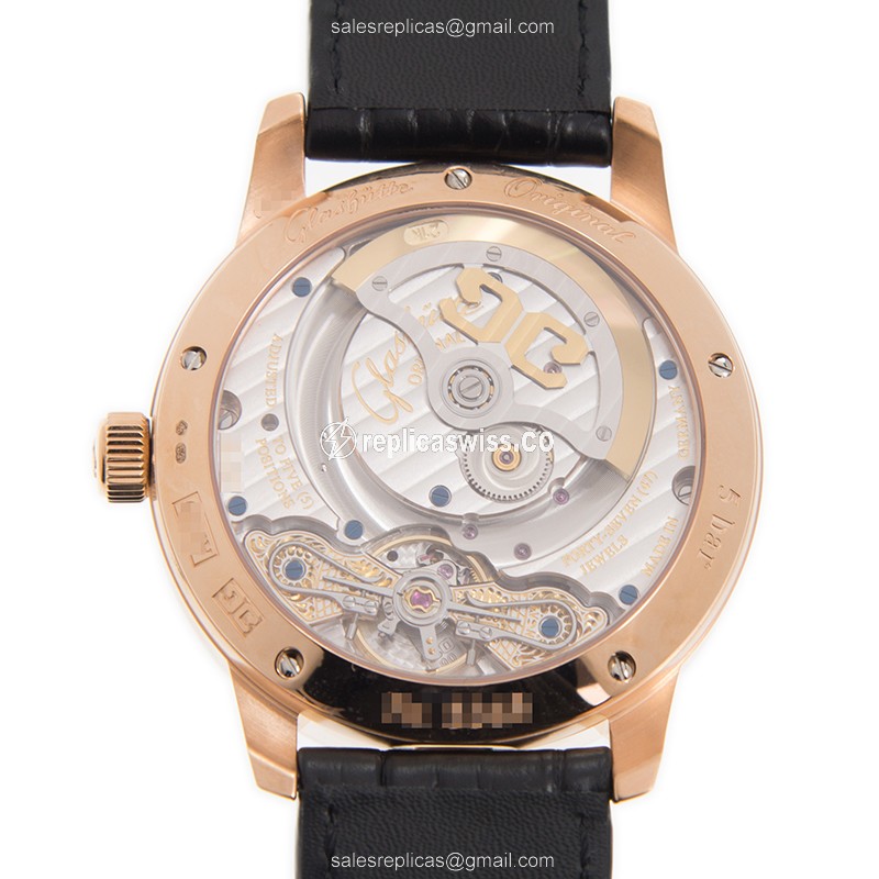 Glashutte 1-90-02-49-35-30 PANO Automatic 18kt Rose Gold - Black Dial - Alligator Black Strap - View 3