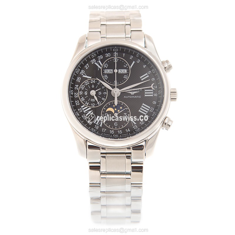 Longines L2.673.4.51.6 Replica - Automatic - Steel Case - Black Dial on Silver Strap - View 2