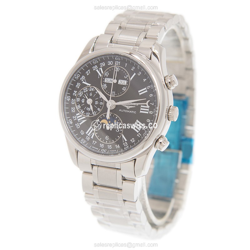 Longines L2.673.4.51.6 Replica - Automatic - Steel Case - Black Dial on Silver Strap - View 3