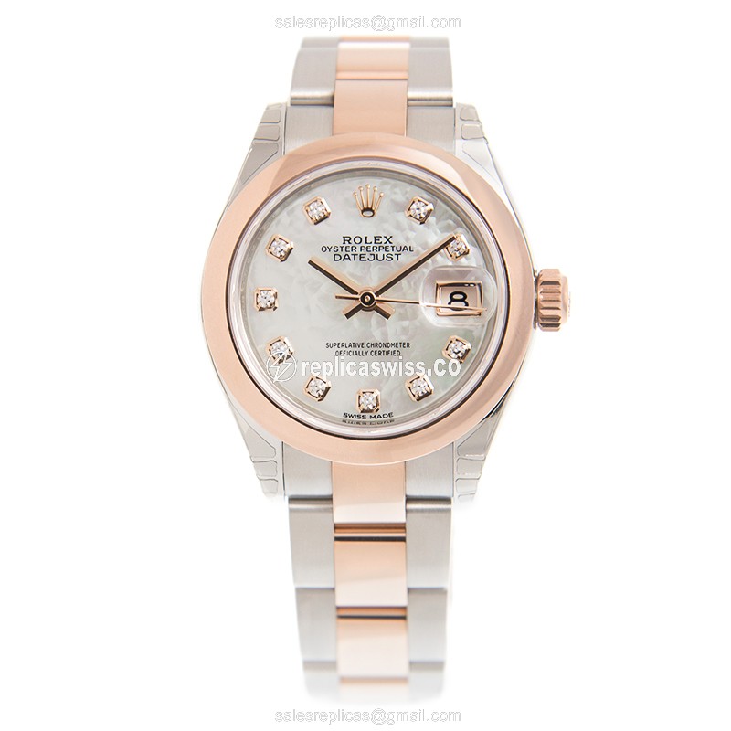 Rolex Datejust Replica - Automatic - 18kt Rose Gold & Steel Case - White Dial - View 2