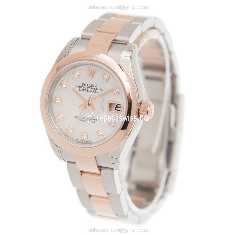 Rolex Datejust Replica - Automatic - 18kt Rose Gold & Steel Case - White Dial - View 3