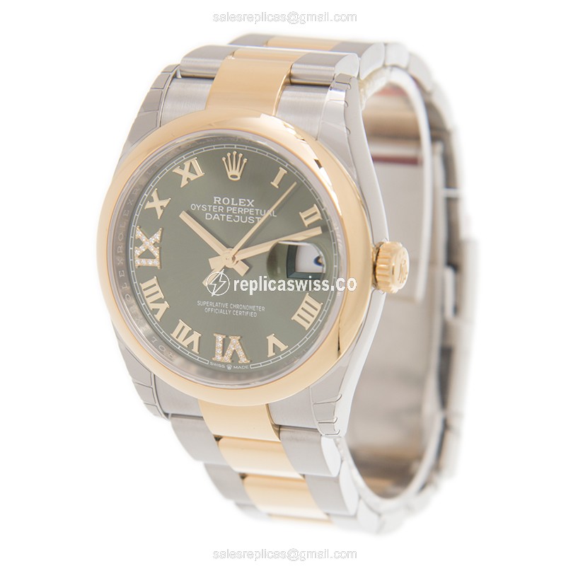 Rolex DATEJUST Replica - Automatic - Green Dial, Gold Case - Steel Gold Strap - View 3