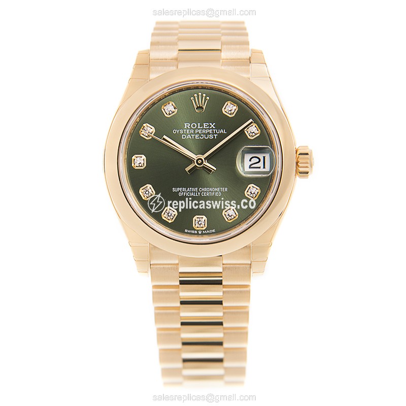 Rolex Datejust Replica - Automatic - Green Dial - Gold Clasp - View 2