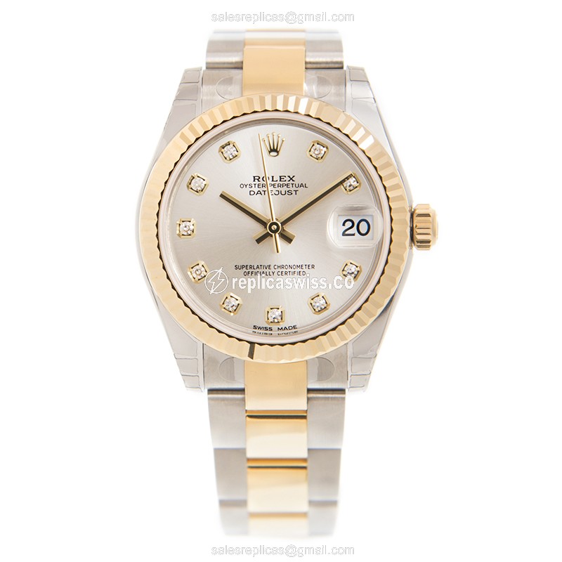 Rolex Datejust Replica - Automatic - 18kt Gold & Steel - Silver Dial - View 2