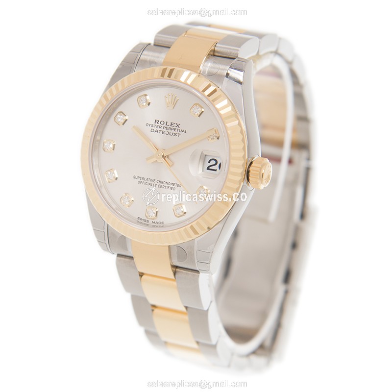 Rolex Datejust Replica - Automatic - 18kt Gold & Steel - Silver Dial - View 3
