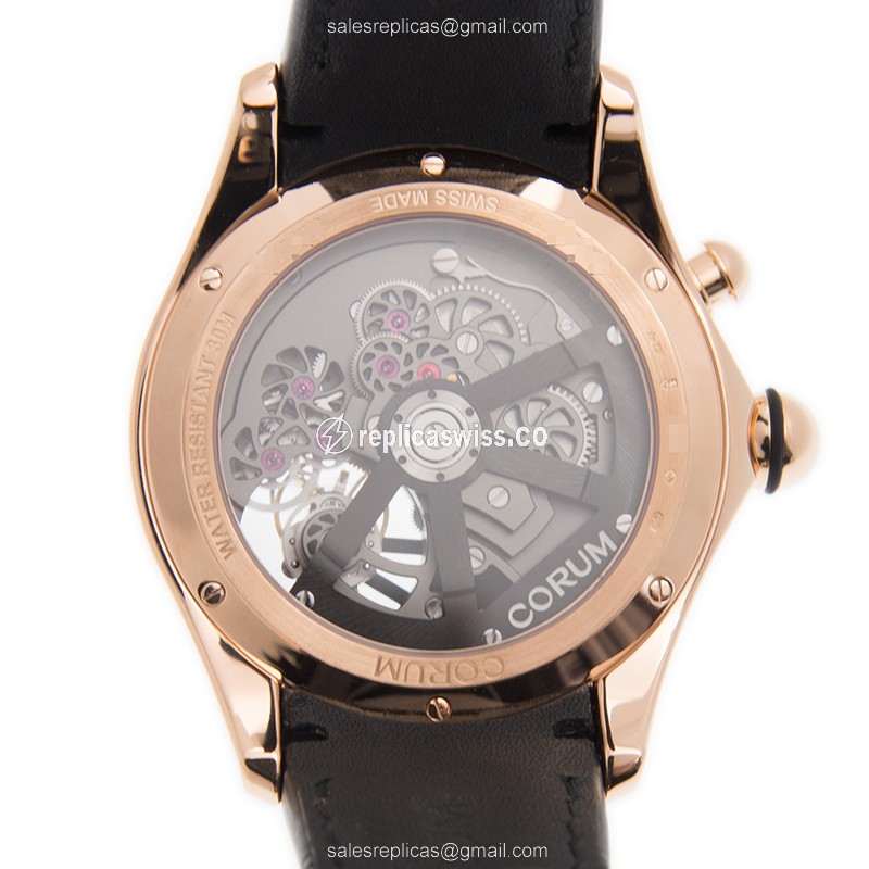 Corum BUBBLE Replica - Automatic - 18kt Rose Gold - White Dial - Alligator Black Strap - View 3