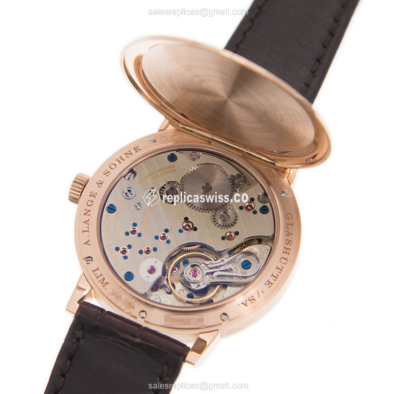 A. Lange & Sohne 234.047 1815 CHRONOGRAPH Manual - 18kt Rose Gold - White Dial - Brown Alligator Buckle - View 3