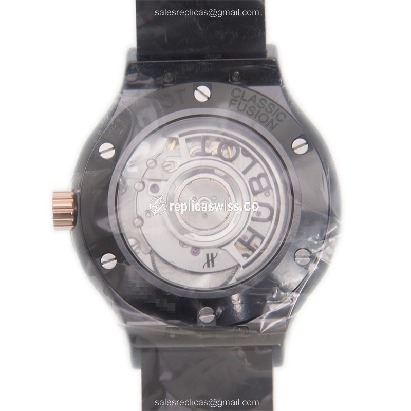 Hublot Classic Fusion Replica - Automatic - Ceramic - Black Dial - Black Rubber Strap - View 3