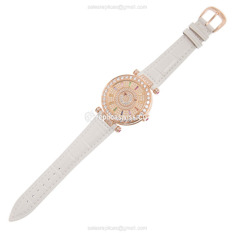 Franck Muller DM42 COL DRMD 1R CD - Auto 18kt Rose Gold & Diamond Dial - Silver Buckle Alligator White Strap - View 2
