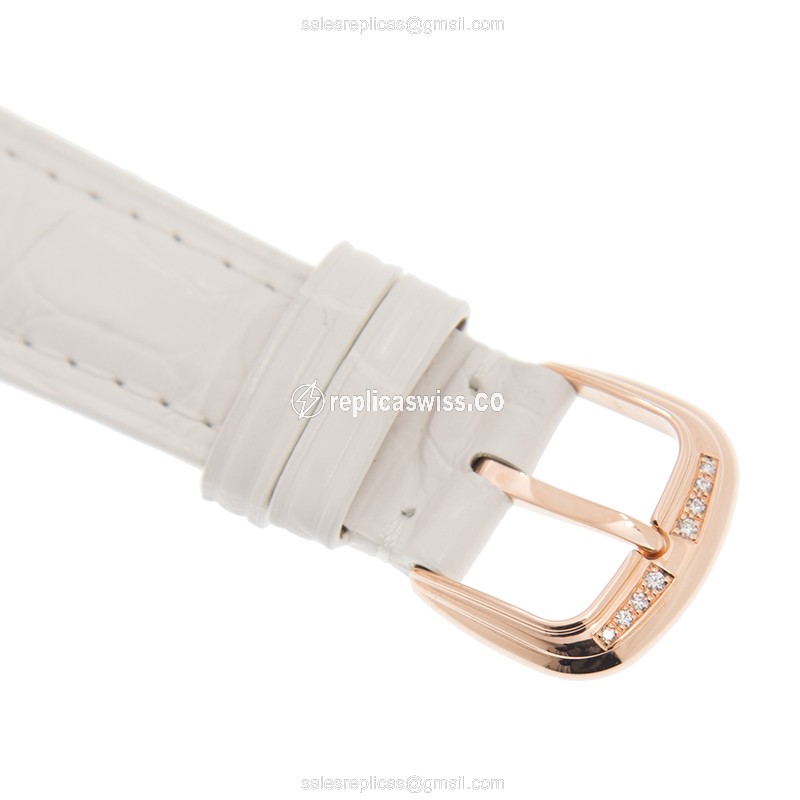 Franck Muller DM42 COL DRMD 1R CD - Auto 18kt Rose Gold & Diamond Dial - Silver Buckle Alligator White Strap - View 4