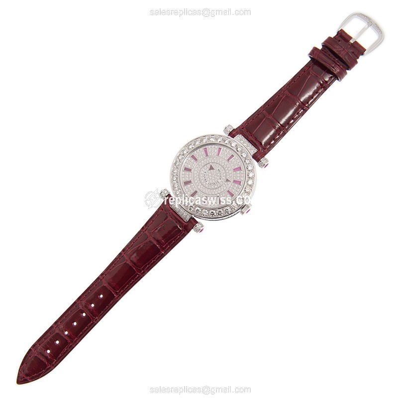 Franck Muller DM42D1RCD Ruby - Automatic - 18kt White Gold - Diamond - Silver Dial - Red Alligator Buckle - View 2