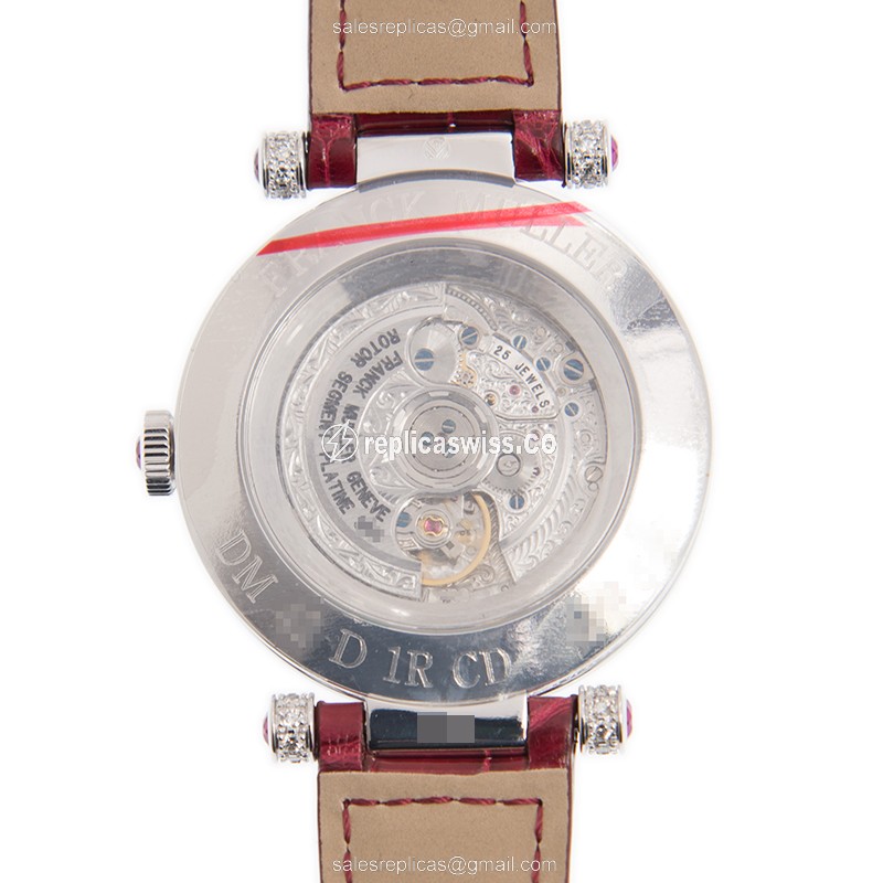Franck Muller DM42D1RCD Ruby - Automatic - 18kt White Gold - Diamond - Silver Dial - Red Alligator Buckle - View 3