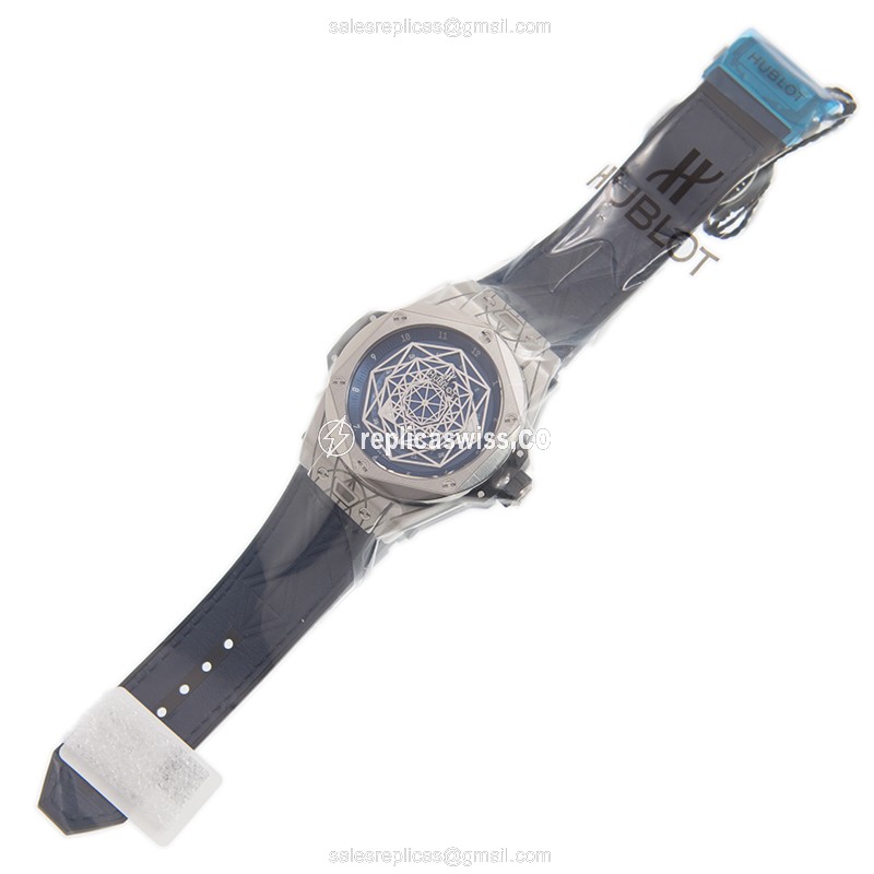 Hublot BIG BANG Replica - Automatic - Titanium Case - Blue Dial - Blue Cowhide Strap - View 2