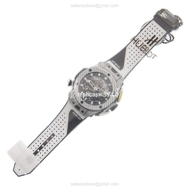 Hublot BIG BANG Replica - Automatic Carbon - Black Dial - White Rubber - Clasp - View 2