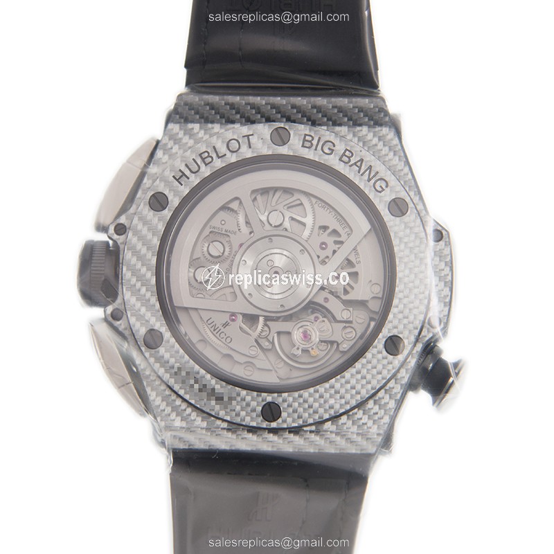 Hublot BIG BANG Replica - Automatic Carbon - Black Dial - White Rubber - Clasp - View 3