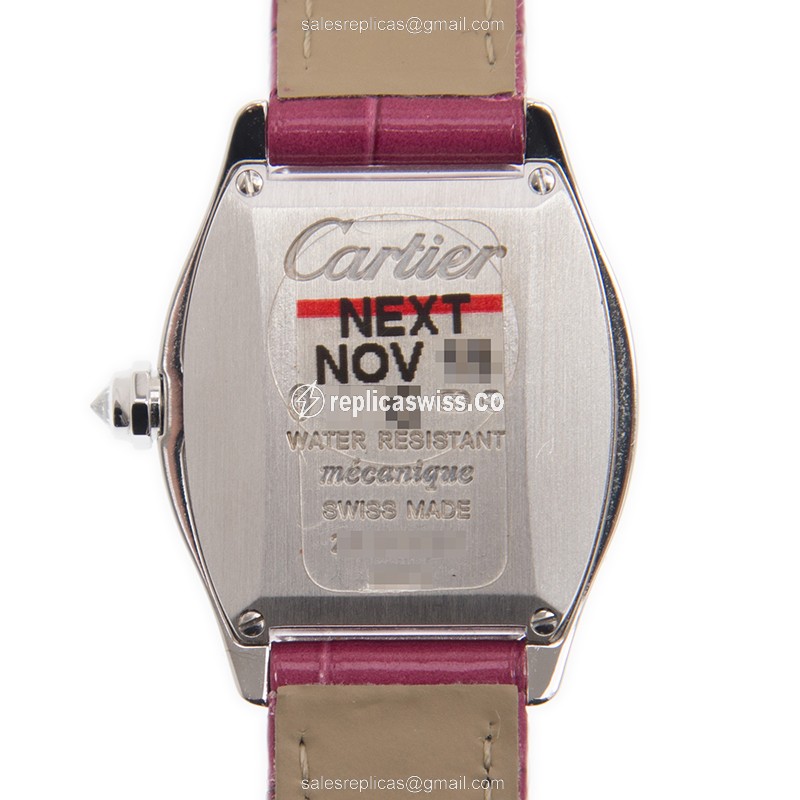 Cartier Tortue Replica - Manual - 18kt White Gold - Silver Dial - Red Alligator Strap - View 3