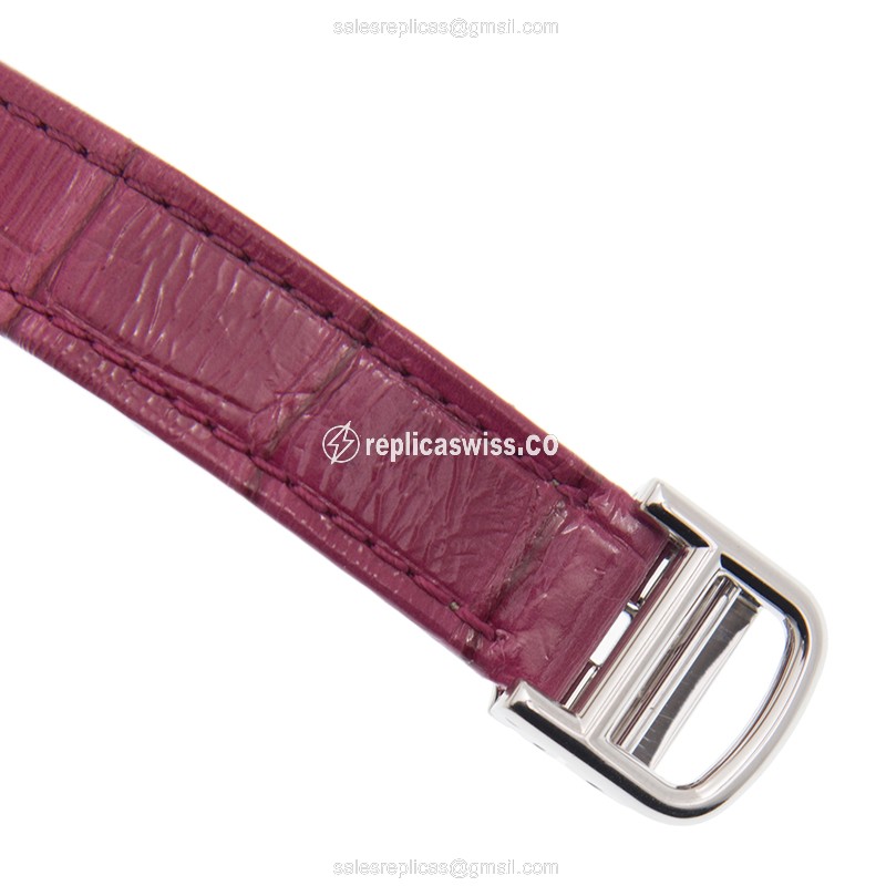 Cartier Tortue Replica - Manual - 18kt White Gold - Silver Dial - Red Alligator Strap - View 4