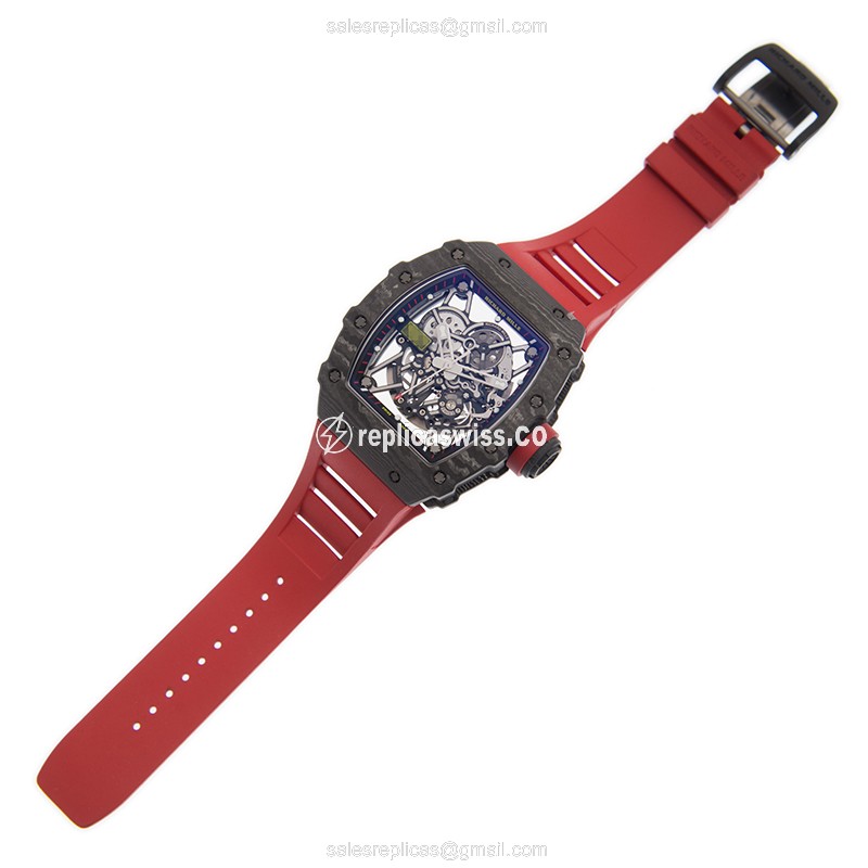 Richard Mille RM35-02 CA Replica - Automatic - Titanium Case - Silver Dial - Red Rubber Strap - View 2
