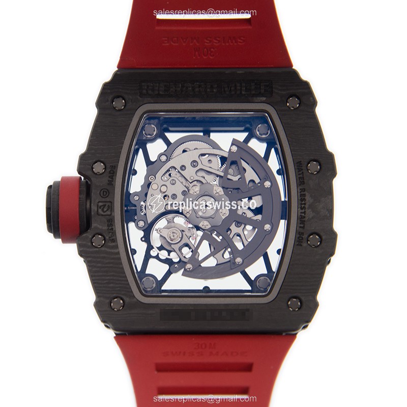 Richard Mille RM35-02 CA Replica - Automatic - Titanium Case - Silver Dial - Red Rubber Strap - View 3