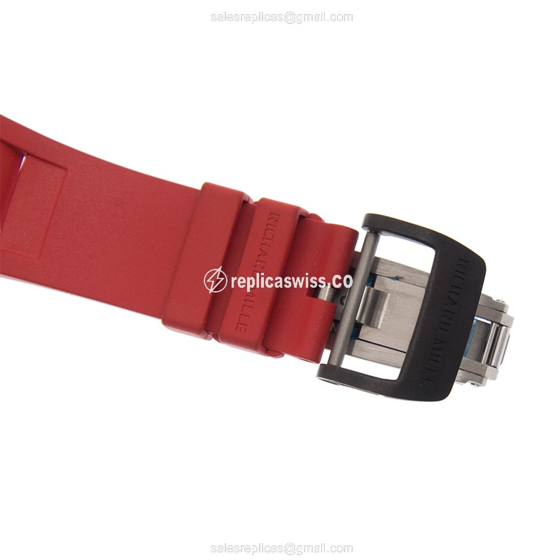 Richard Mille RM35-02 CA Replica - Automatic - Titanium Case - Silver Dial - Red Rubber Strap - View 4