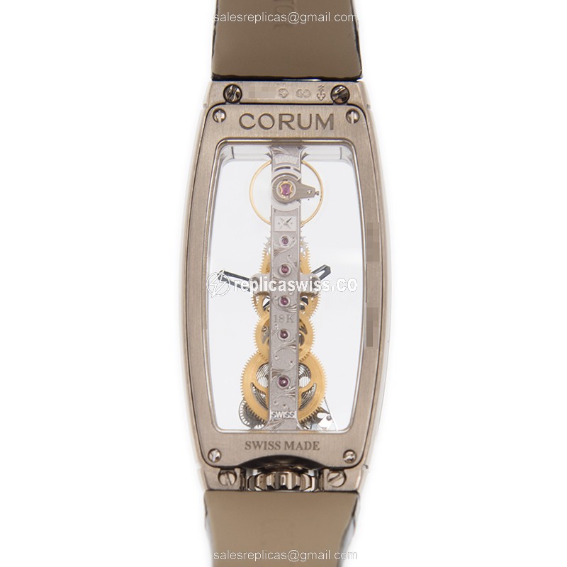 Corum Bridge Replica - Manual Wind - 18kt White Gold - Transparent Dial - Black Alligator Strap - View 3