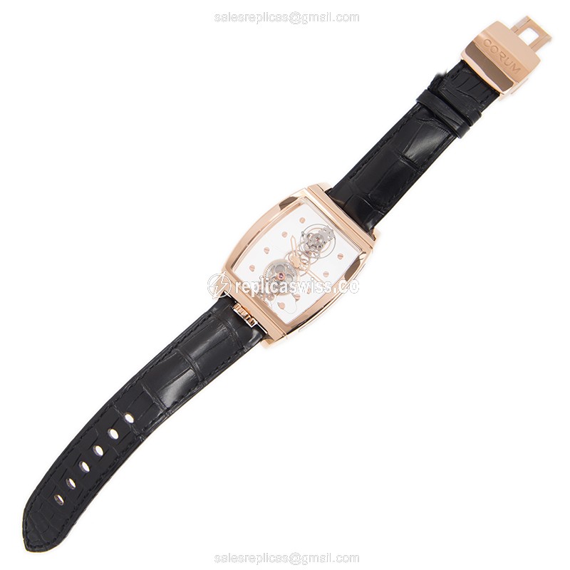 Corum Bridge Replica - Manual Wind - 18kt Rose Gold - Transparent - Black Alligator Strap - View 2