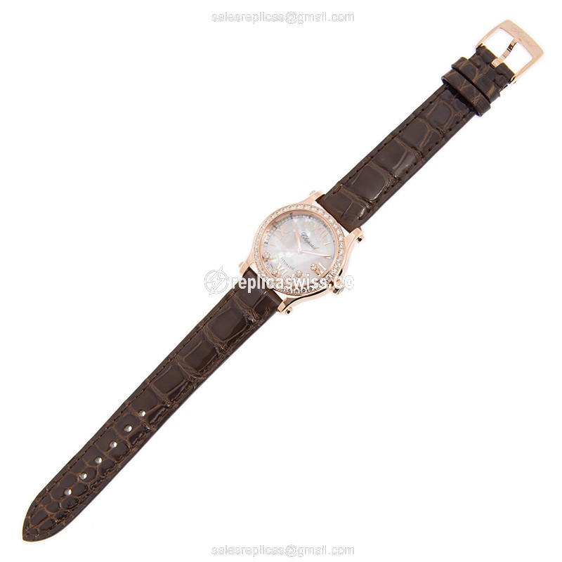 Chopard Happy Sport Replica - Automatic 18kt Rose Gold - White Dial - Brown Alligator Strap - View 2