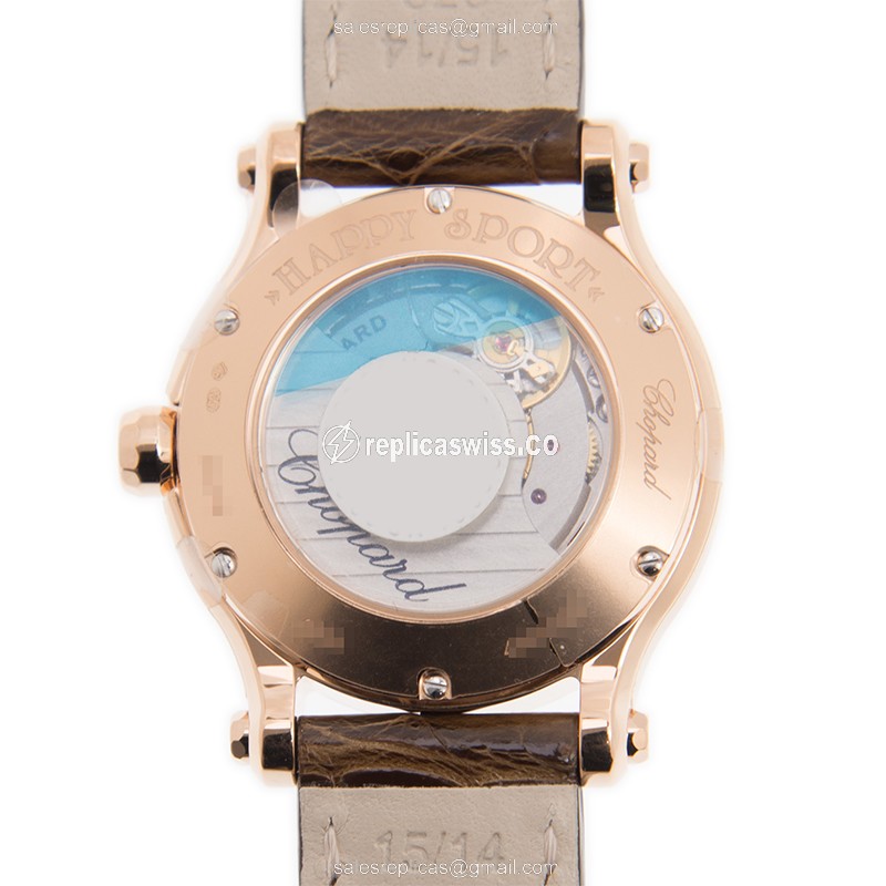 Chopard Happy Sport Replica - Automatic 18kt Rose Gold - White Dial - Brown Alligator Strap - View 3