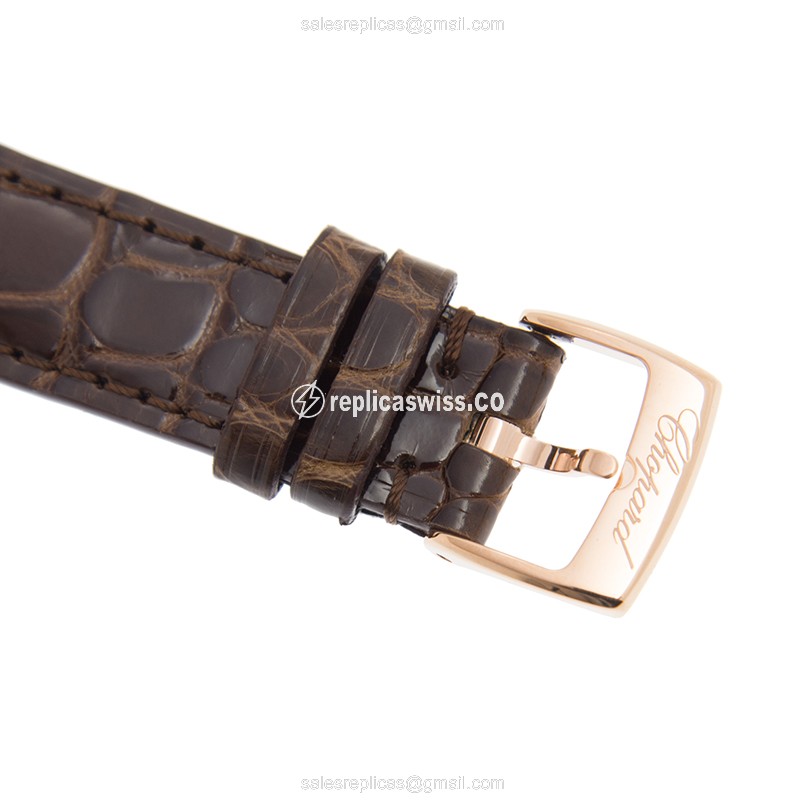 Chopard Happy Sport Replica - Automatic 18kt Rose Gold - White Dial - Brown Alligator Strap - View 4