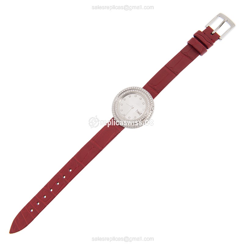 Piaget POSSESSION Replica - Quartz - 18kt White Gold - Silver Dial - Red Alligator Strap - View 2