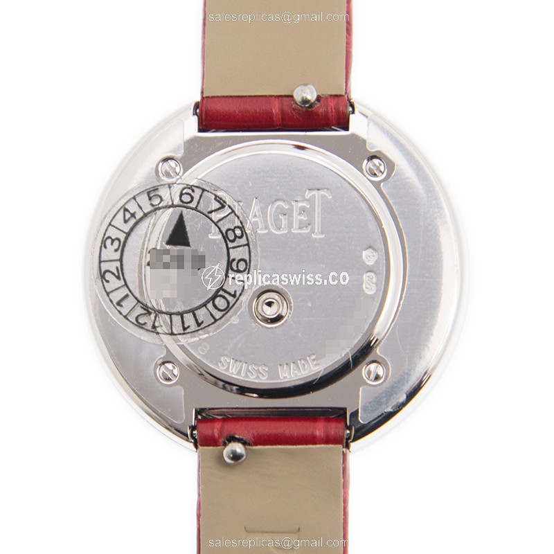 Piaget POSSESSION Replica - Quartz - 18kt White Gold - Silver Dial - Red Alligator Strap - View 3