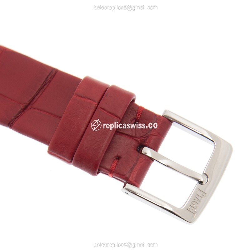 Piaget POSSESSION Replica - Quartz - 18kt White Gold - Diamond - Silver Dial - Red Alligator Strap - Buckle Clasp - View 4