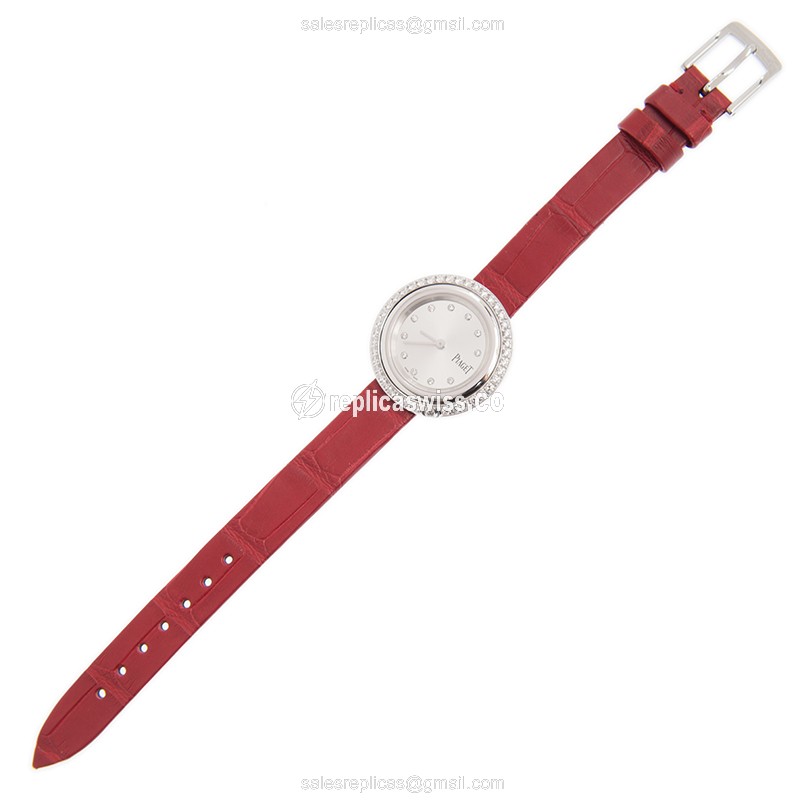 Piaget POSSESSION Replica - Quartz - 18kt White Gold - Diamond - Silver Dial - Red Alligator Strap - View 2